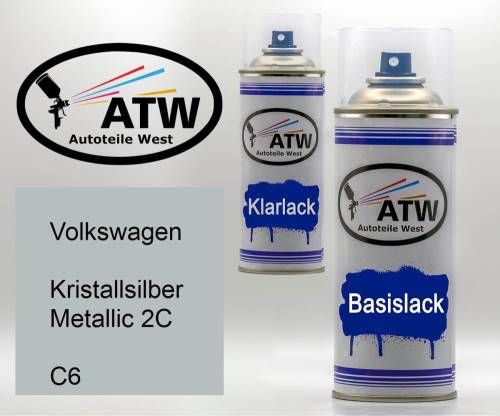 Volkswagen, Kristallsilber Metallic 2C, C6: 400ml Sprühdose + 400ml Klarlack - Set, von ATW Autoteile West.